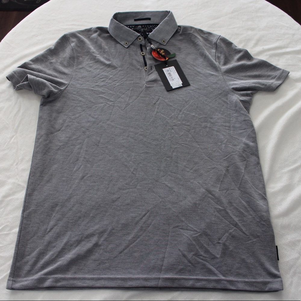 Ted Baker Men’s Gray Woven Collar Polo (Flaw)